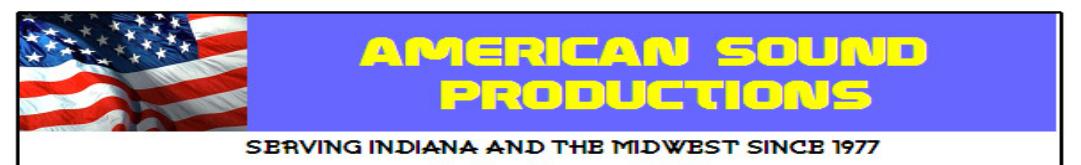 American Sound productions Banner with Flag in Wind with business Address and Phone